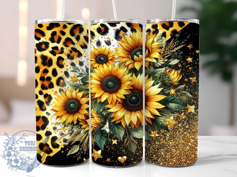 Sunflowers Leopard 20oz Skinny Tumbler, Sunflowers Glitter Tumbler Png, Straight & Tapered Tumbler Wrap, Instant Digital Download Sublimation ToriDesigns 