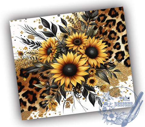 Sunflowers Leopard 20oz Skinny Tumbler, Sunflowers Glitter Tumbler Png, Straight & Tapered Tumbler Wrap, Instant Digital Download Sublimation ToriDesigns 