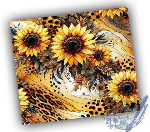 Sunflowers Leopard 20oz Skinny Tumbler, Sunflowers Glitter Tumbler Png, Straight & Tapered Tumbler Wrap, Instant Digital Download Sublimation ToriDesigns 