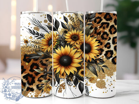Sunflowers Leopard 20oz Skinny Tumbler, Sunflowers Glitter Tumbler Png, Straight & Tapered Tumbler Wrap, Instant Digital Download Sublimation ToriDesigns 