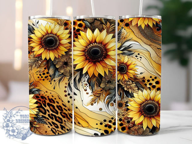 Sunflowers Leopard 20oz Skinny Tumbler, Sunflowers Glitter Tumbler Png, Straight & Tapered Tumbler Wrap, Instant Digital Download Sublimation ToriDesigns 