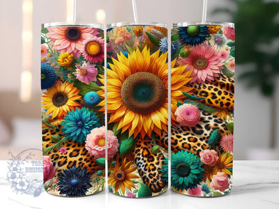 Sunflowers Leopard 20oz Skinny Tumbler, Sunflowers Tumbler Png, Straight & Tapered Tumbler Wrap, Instant Digital Download Sublimation ToriDesigns 