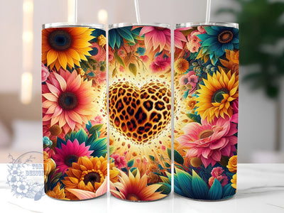 Sunflowers Leopard 20oz Skinny Tumbler, Sunflowers Tumbler Png, Straight & Tapered Tumbler Wrap, Instant Digital Download Sublimation ToriDesigns 