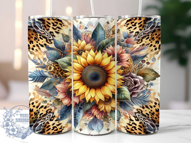 Sunflowers Leopard 20oz Skinny Tumbler, Sunflowers Tumbler Png, Straight & Tapered Tumbler Wrap, Instant Digital Download Sublimation ToriDesigns 