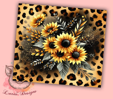 Sunflowers Leopard 20oz Tumbler Png, Straight & Tapered Tumbler Png, Sunflowers Tumbler Png, Digital Download PNG Sublimation Lara' s Designs 