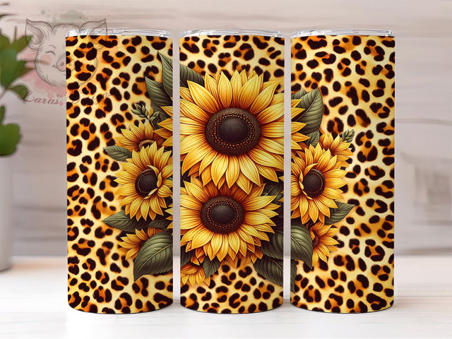 Sunflowers Leopard 20oz Tumbler Png, Straight & Tapered Tumbler Png, Sunflowers Tumbler Png, Digital Download PNG Sublimation Lara' s Designs 