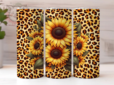 Sunflowers Leopard 20oz Tumbler Png, Straight & Tapered Tumbler Png, Sunflowers Tumbler Png, Digital Download PNG Sublimation Lara' s Designs 