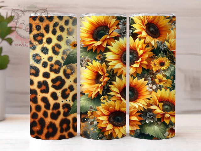 Sunflowers Leopard 20oz Tumbler Png, Straight & Tapered Tumbler Png, Sunflowers Tumbler Png, Digital Download PNG Sublimation Lara' s Designs 