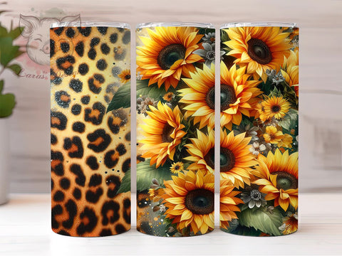Sunflowers Leopard 20oz Tumbler Png, Straight & Tapered Tumbler Png, Sunflowers Tumbler Png, Digital Download PNG Sublimation Lara' s Designs 