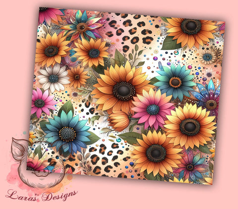 Sunflowers Leopard 20oz Tumbler Png, Straight & Tapered Tumbler Png, Sunflowers Tumbler Png, Digital Download PNG Sublimation Lara' s Designs 