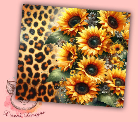 Sunflowers Leopard 20oz Tumbler Png, Straight & Tapered Tumbler Png, Sunflowers Tumbler Png, Digital Download PNG Sublimation Lara' s Designs 