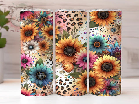 Sunflowers Leopard 20oz Tumbler Png, Straight & Tapered Tumbler Png, Sunflowers Tumbler Png, Digital Download PNG Sublimation Lara' s Designs 