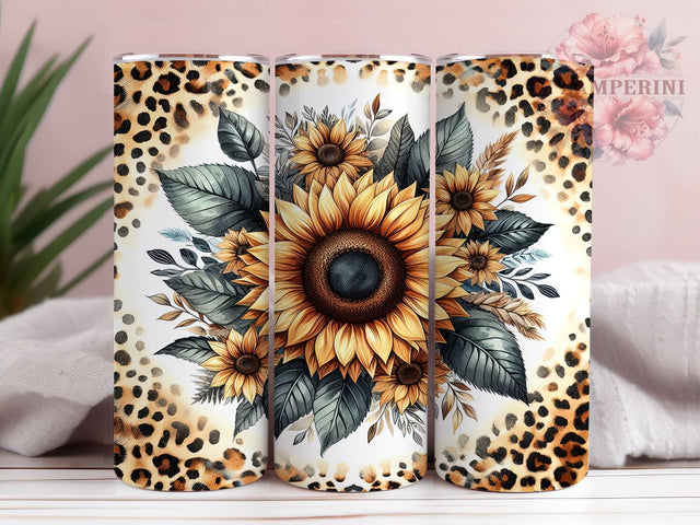 Sunflowers Leopard 20oz Tumbler Wrap PNG, Sunflowers Tumbler Png, Straight & Tapered Tumbler Wrap, Instant Digital Download Sublimation Li Zamperini 