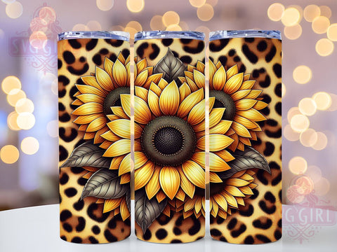 Sunflowers Leopard 20oz Tumbler Wrap Sublimation Design, Straight Tapered Tumbler Wrap, Sunflowers Tumbler Png, Instant Digital Download Sublimation SvggirlplusArt 