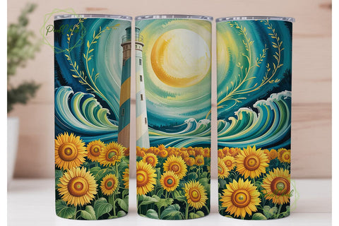 Sunflowers Lighthouse 20oz Tumbler Wrap Sublimation PixelChick 
