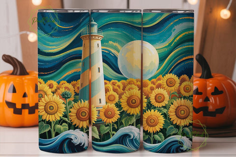 Sunflowers Lighthouse 20oz Tumbler Wrap Sublimation PixelChick 