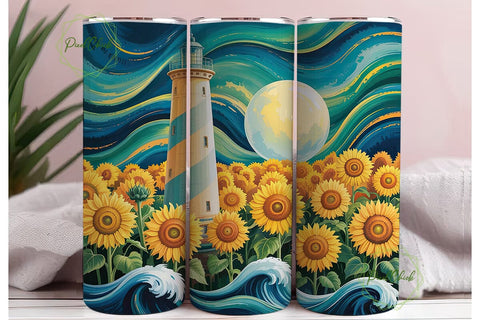 Sunflowers Lighthouse 20oz Tumbler Wrap Sublimation PixelChick 