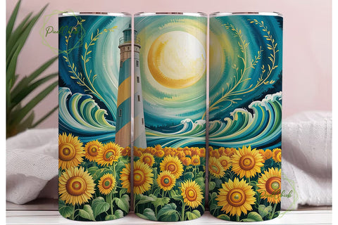 Sunflowers Lighthouse 20oz Tumbler Wrap Sublimation PixelChick 