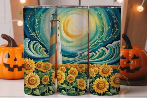Sunflowers Lighthouse 20oz Tumbler Wrap Sublimation PixelChick 