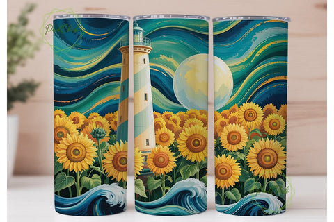 Sunflowers Lighthouse 20oz Tumbler Wrap Sublimation PixelChick 