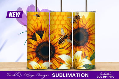 Sunflowers Lilies And Bees Tumbler Png Sublimation Regulrcrative 