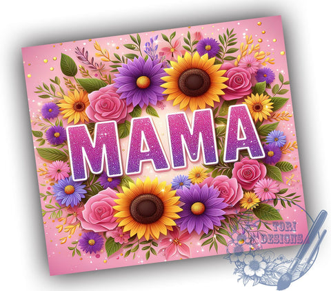 Sunflowers Mama 20oz Skinny Tumbler, Mom Life Tumbler Png, Straight & Tapered Tumbler Wrap, Instant Digital Download Sublimation ToriDesigns 