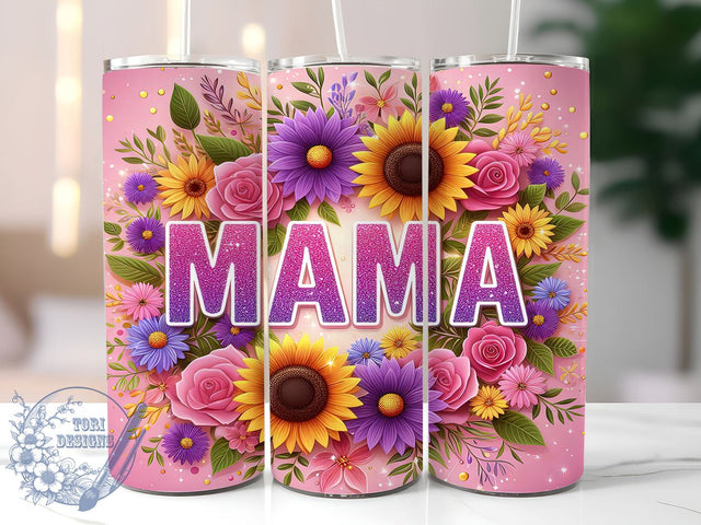 Sunflowers Mama 20oz Skinny Tumbler, Mom Life Tumbler Png, Straight & Tapered Tumbler Wrap, Instant Digital Download Sublimation ToriDesigns 