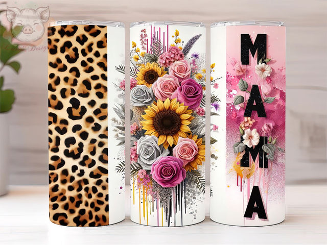 Sunflowers Mama 20oz Tumbler Png, Straight & Tapered Tumbler Png, Leopard Flowers Mom Life Tumbler Png, Digital Download PNG Sublimation Lara' s Designs 