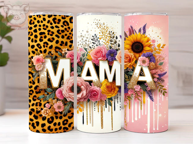 Sunflowers Mama 20oz Tumbler Png, Straight & Tapered Tumbler Png, Leopard Flowers Mom Life Tumbler Png, Digital Download PNG Sublimation Lara' s Designs 