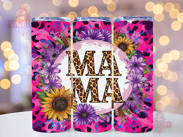 Sunflowers Mama 20oz Tumbler Wrap Sublimation Design, Straight Tapered Tumbler Wrap, Leopard Mama Tumbler Png, Instant Digital Download Sublimation SvggirlplusArt 