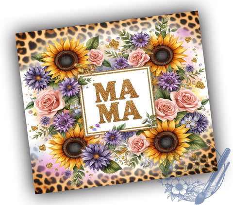 Sunflowers Mama Glitter 20oz Skinny Tumbler, Leopard Mom Life Tumbler Png, Straight & Tapered Tumbler Wrap, Instant Digital Download Sublimation ToriDesigns 