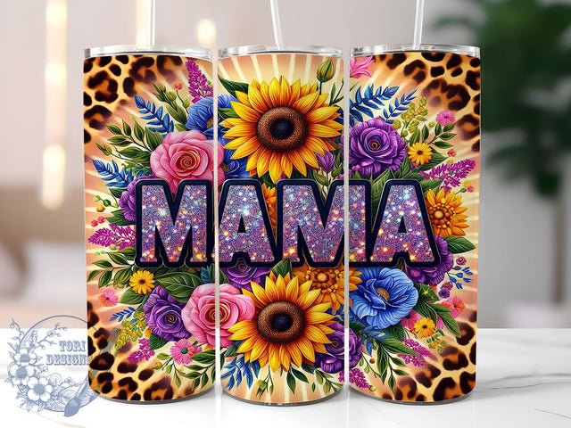 Sunflowers Mama Glitter 20oz Skinny Tumbler, Mothers Day Tumbler Png, Straight & Tapered Tumbler Wrap, Instant Digital Download Sublimation ToriDesigns 