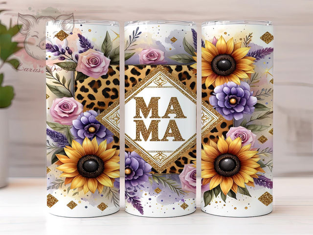 Sunflowers Mama Glitter 20oz Tumbler Png, Straight & Tapered Tumbler Png, Mother's Day Tumbler Png, Digital Download PNG Sublimation Lara' s Designs 