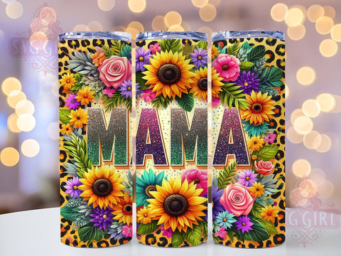 Sunflowers Mama Glitter 20oz Tumbler Wrap Sublimation Design, Straight Tapered Tumbler Wrap, Leopard Mom Life Tumbler Png, Instant Digital Download Sublimation SvggirlplusArt 