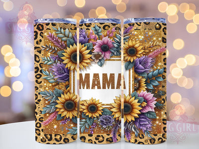 Sunflowers Mama Glitter 20oz Tumbler Wrap Sublimation Design, Straight Tapered Tumbler Wrap, Leopard Mom Life Tumbler Png, Instant Digital Download Sublimation SvggirlplusArt 