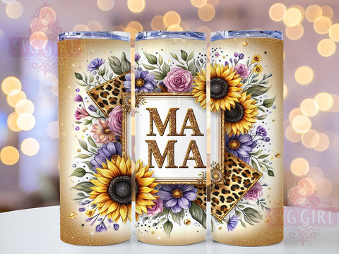 Sunflowers Mama Glitter 20oz Tumbler Wrap Sublimation Design, Straight Tapered Tumbler Wrap, Leopard Mom Life Tumbler Png, Instant Digital Download Sublimation SvggirlplusArt 
