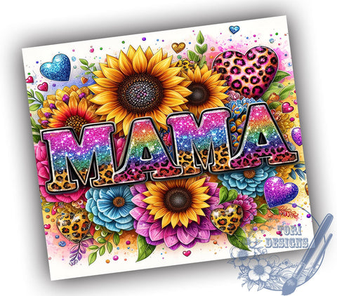 Sunflowers Mama Glitter Leopard 20oz Skinny Tumbler, Mother's Day Tumbler Png, Straight & Tapered Tumbler Wrap, Instant Digital Download Sublimation ToriDesigns 