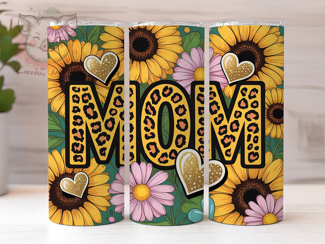 Sunflowers MOM Leopard 20oz Tumbler, Mom Tumbler Wrap, Sublimation Wrap, 20oz Tumbler Design, Mother’s Day Gift, PNG Tumbler Wrap, Mom Quote Sublimation Lara' s Designs 