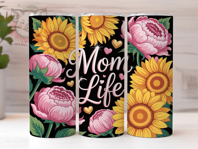 Sunflowers Mom Life 20oz Tumbler, Floral Mom Tumbler, Sublimation Wrap, 20oz Tumbler Design, Mother’s Day Gift, PNG Tumbler Wrap, Mom Quote Sublimation Lara' s Designs 