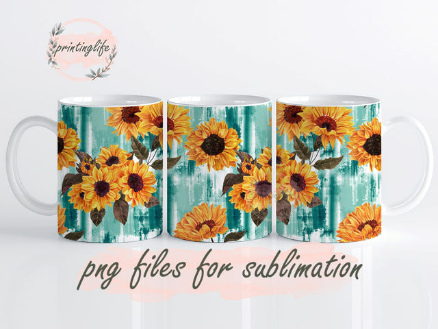 Sunflowers Mug Designs, Teal Sunflowers Mug Wrap for Women Mom Grandma, sunflower art mug, sunflower themed mug, spring mug, sunflower lover gift Sublimation PrintingLife 