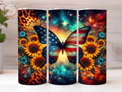 Sunflowers Patriotic Butterfly 20oz Tumbler Png, Straight & Tapered Tumbler Png, 4th of July Tumbler Png, Digital Download PNG Sublimation Lara' s Designs 