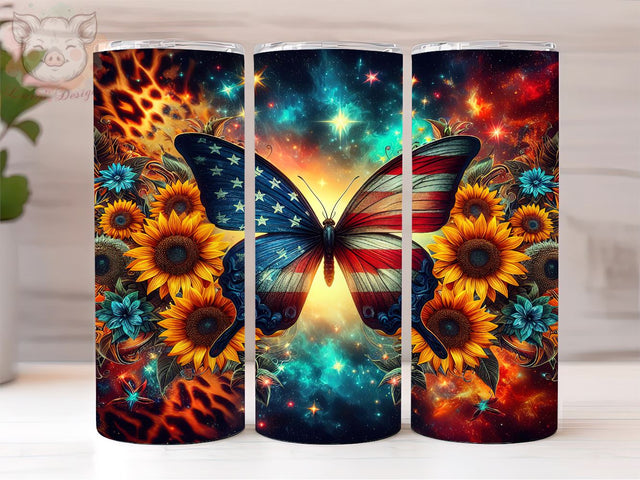Sunflowers Patriotic Butterfly 20oz Tumbler Png, Straight & Tapered Tumbler Png, 4th of July Tumbler Png, Digital Download PNG Sublimation Lara' s Designs 