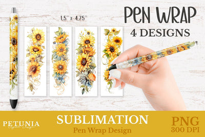 Sunflowers Pen Wrap PNG | Sublimation Pen Wraps Sublimation Petunia Digital Design 