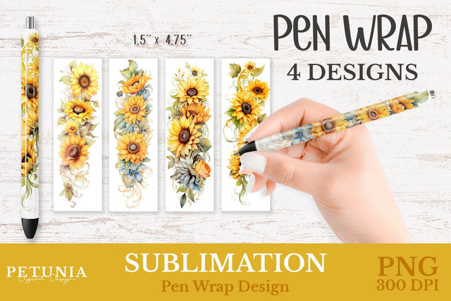 Sunflowers Pen Wrap PNG | Sublimation Pen Wraps Sublimation Petunia Digital Design 