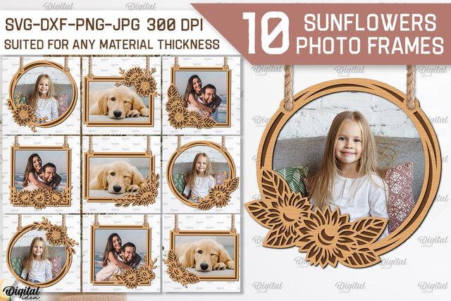 Sunflowers Photo Frames Laser Cut Bundle. Sunflowers SVG SVG Evgenyia Guschina 