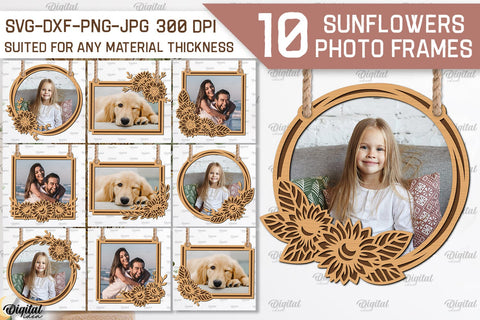 Sunflowers Photo Frames Laser Cut Bundle. Sunflowers SVG SVG Evgenyia Guschina 