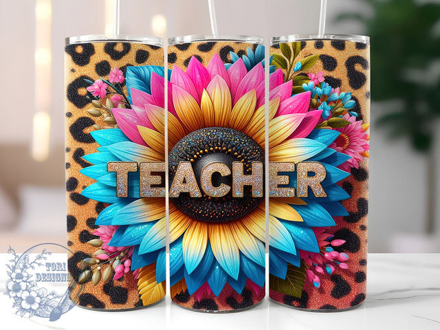 Sunflowers Teacher 20oz Skinny Tumbler PNG, Teacher Life Tumbler Sublimation Wrap, Straight & Tapered Tumbler Wrap, Instant Digital Download Sublimation ToriDesigns 