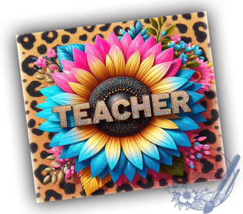 Sunflowers Teacher 20oz Skinny Tumbler PNG, Teacher Life Tumbler Sublimation Wrap, Straight & Tapered Tumbler Wrap, Instant Digital Download Sublimation ToriDesigns 