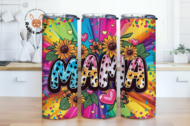 Sunflowers Tumbler Designs, Leopard Print Sunflower Mama Tumbler Wrap Png, Sunflowers 20 oz Skinny Tumbler Template PNG Digital Download Sublimation Rabbitmakies 