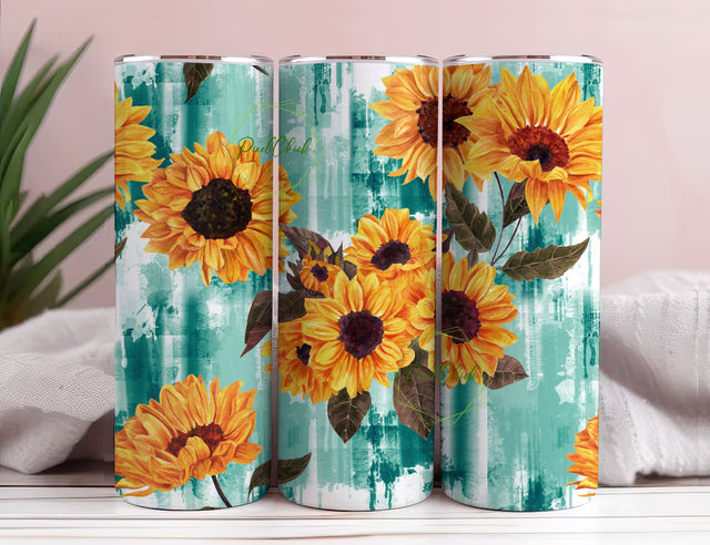 Sunflowers Tumbler Designs, Teal Sunflowers Tumbler Wrap for Women Mom Grandma, 20 oz Skinny Tumbler Template PNG Digital Download Sublimation PixelChick 